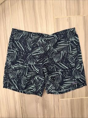 Patagonia Men’s Navy Swim Trunks with Mint Leaf Pattern